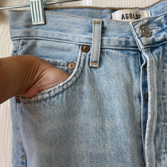 Agolde Riley in Blitz Light Blue Distressed Cropped Jeans size 23 - Picture 7 of 16